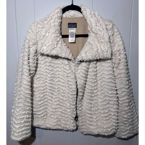 PATAGONIA Cream Textured Fuzzy Fleece Jacket Women S Dye interior Flaw minor
